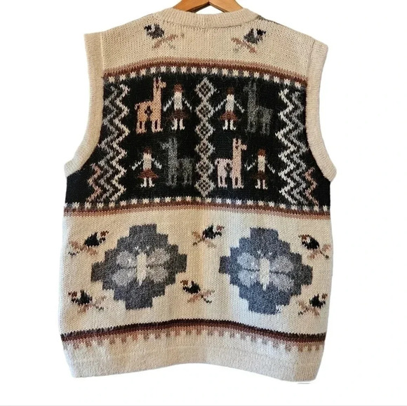 Alpaca Import Peruvian Hand Made Knitted 100% Alpaca Aztec Boho Y2K Vest Sz L - Picture 5 of 11